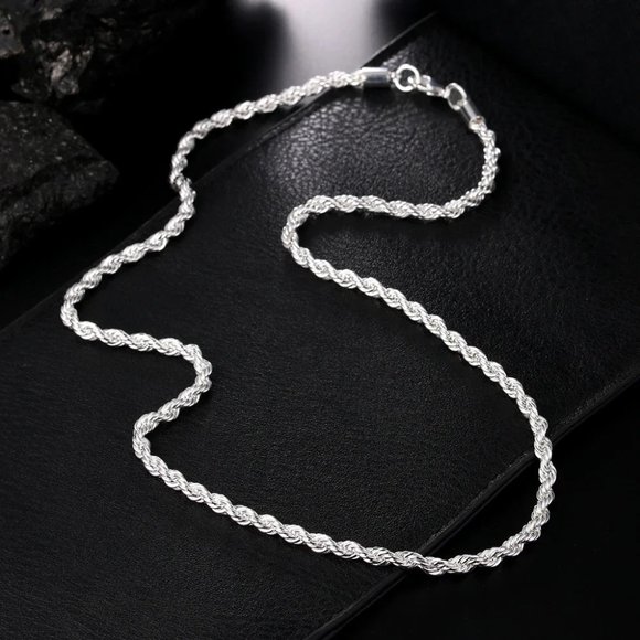 Awesome 24 Inch Long Rope Necklace 4mm Wide, Stamped Solid 925 Sterling Silver